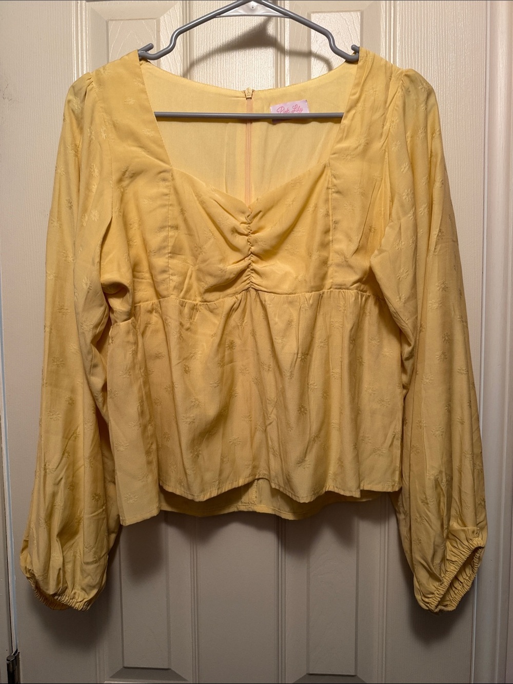 Yellow Long-Sleeve Ruched Front Women's Top